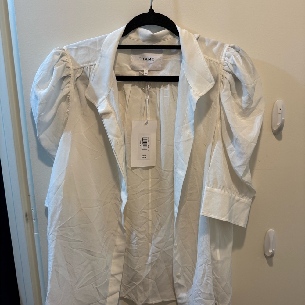 Frame Denim Ivory Blouse with Puff Sleeves